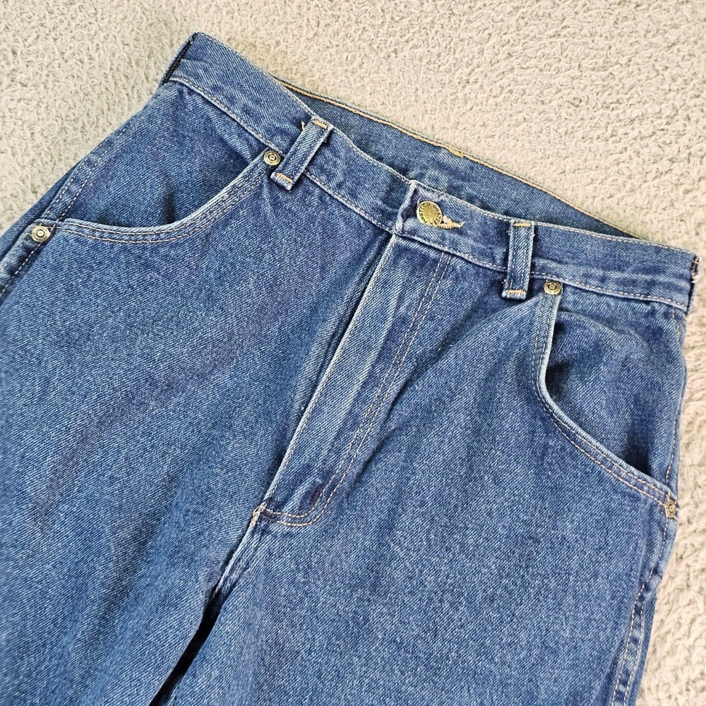 Vintage Rustler Jeans Juniors 11 Blue Med Wash High Rise Tapered Made USA Denim